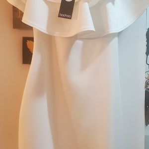 Boo Hoo ruffle off shoulder dress